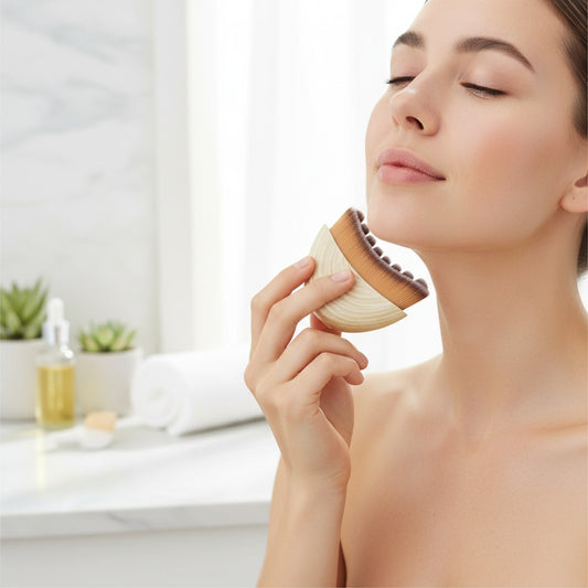 White Lymphatic Contour Brush for face with Stainless Steel Gua Sha Tool