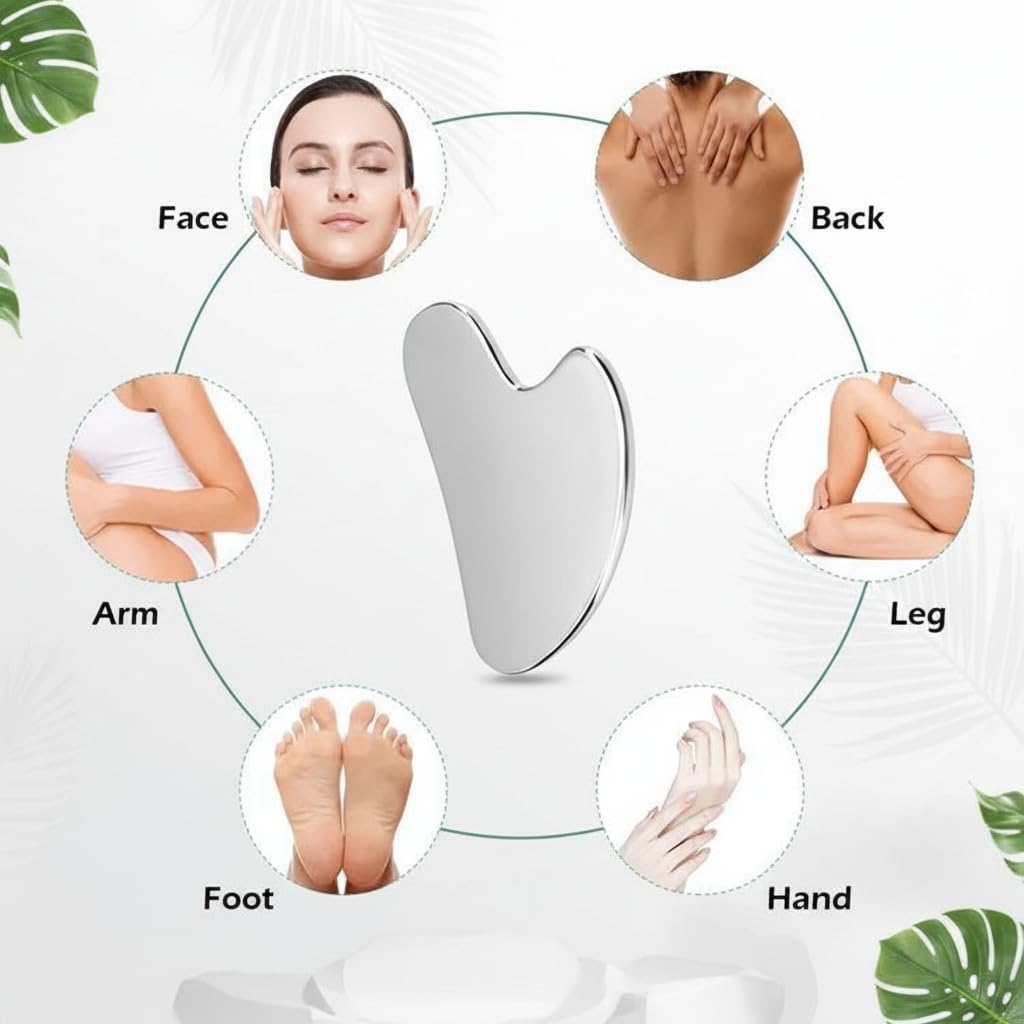 White Lymphatic Contour Brush for face with Stainless Steel Gua Sha Tool