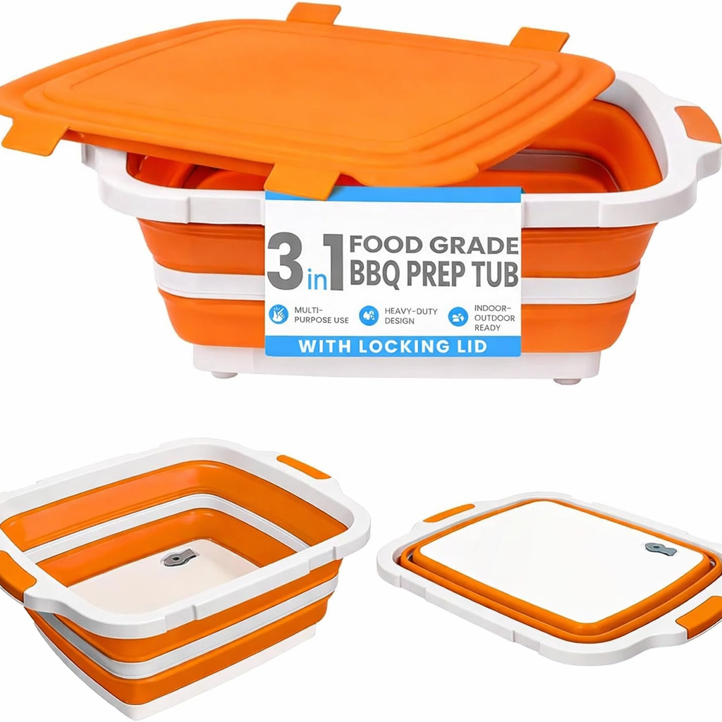 8L Collapsible BBQ Prep Tub with Locking Lid