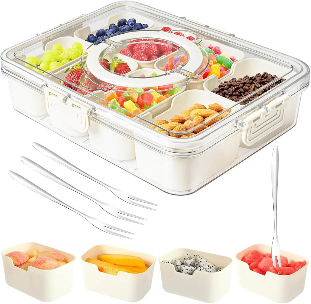 Firparadise Snackle Box Container with Lid and Handle Portable Snack Box 8 Compartment Divided Serving Tray Clear Storage Organizer