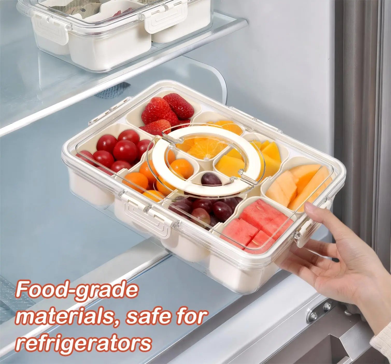 Firparadise Snackle Box Container with Lid and Handle Portable Snack Box 8 Compartment Divided Serving Tray Clear Storage Organizer