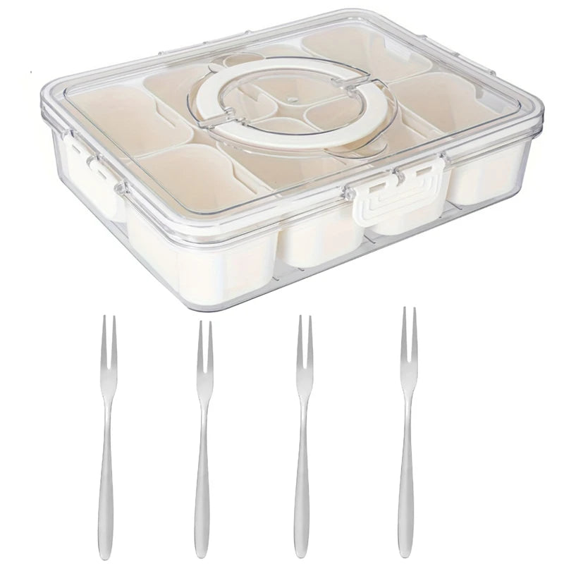 Firparadise Snackle Box Container with Lid and Handle Portable Snack Box 8 Compartment Divided Serving Tray Clear Storage Organizer