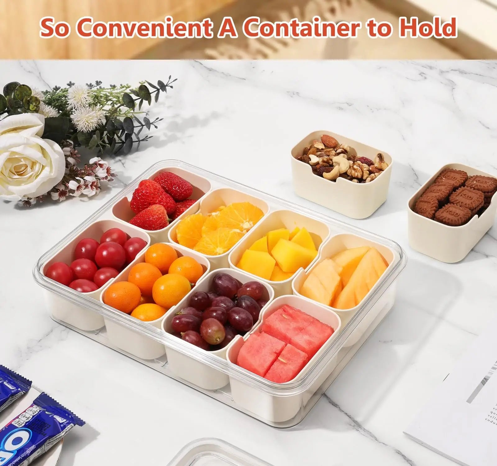 Firparadise Snackle Box Container with Lid and Handle Portable Snack Box 8 Compartment Divided Serving Tray Clear Storage Organizer