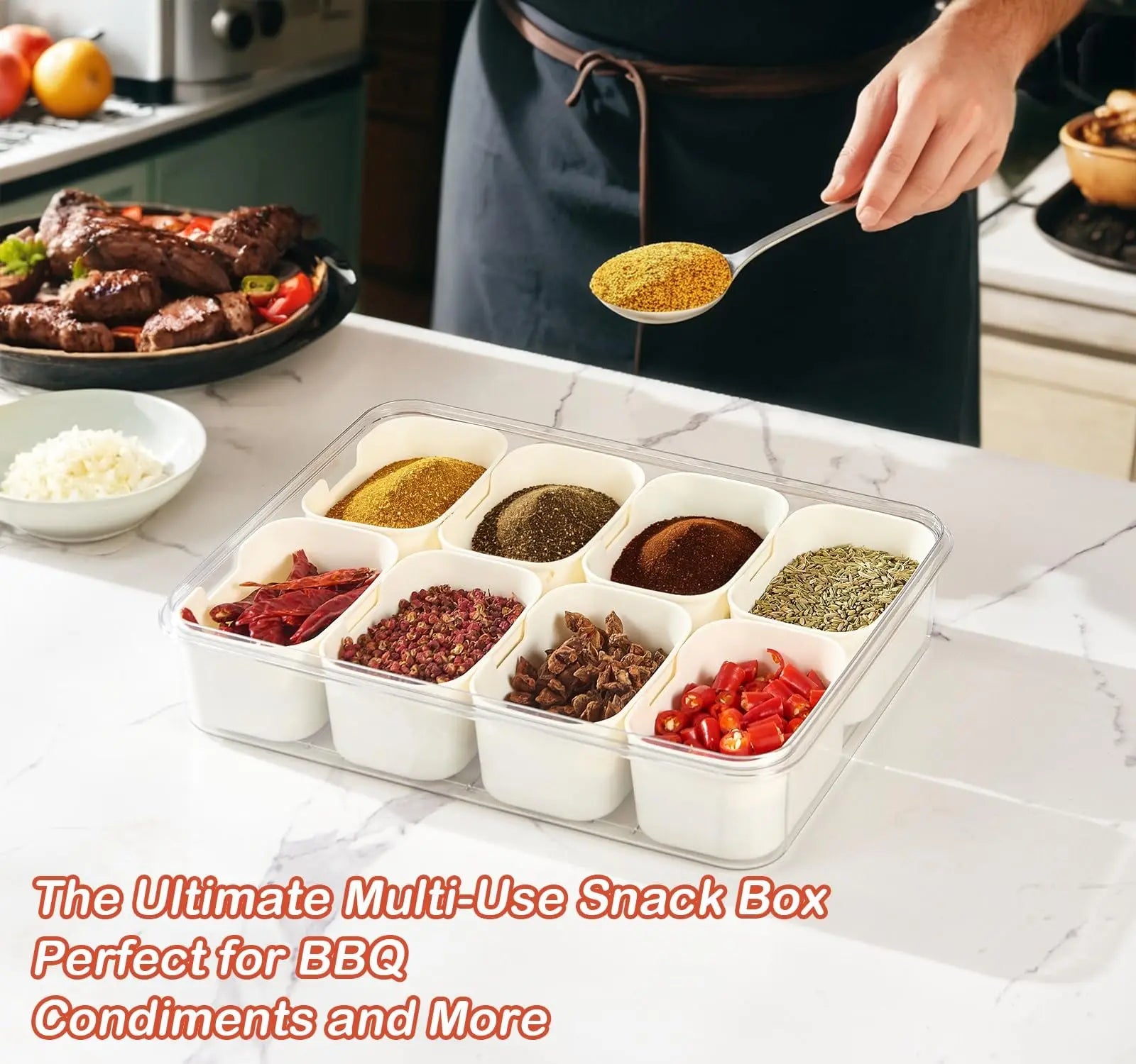 Firparadise Snackle Box Container with Lid and Handle Portable Snack Box 8 Compartment Divided Serving Tray Clear Storage Organizer