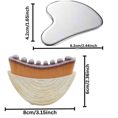 White Lymphatic Contour Brush for face with Stainless Steel Gua Sha Tool